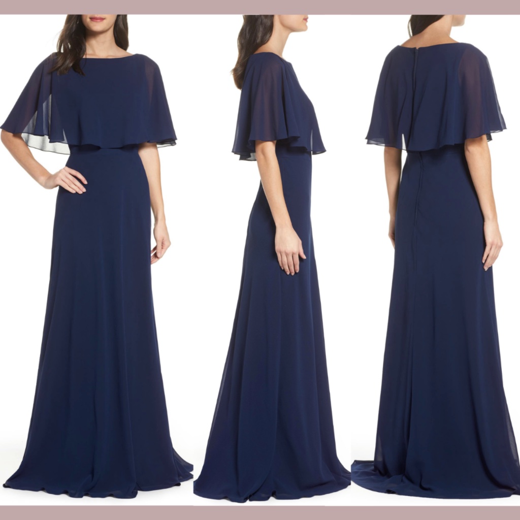 Nwd La Femme [Sz 10 ] Popover Chiffon Gown In Navy Blue